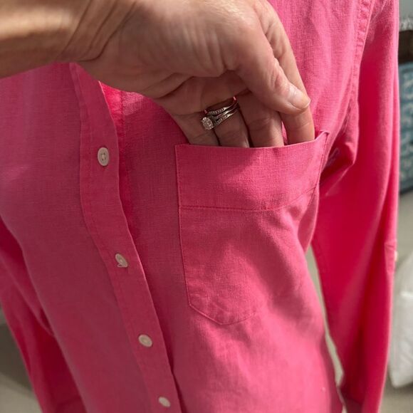 CAMIXA Linen-Cotton Blend Button-Up Shirt | XS | Hot Pink - Picture 14 of 14